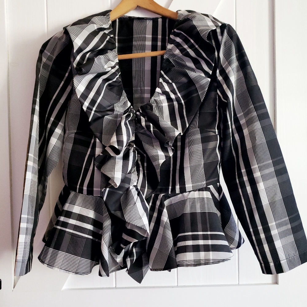 Boston Proper Ruffle Peplum Plaid Shirt size 8